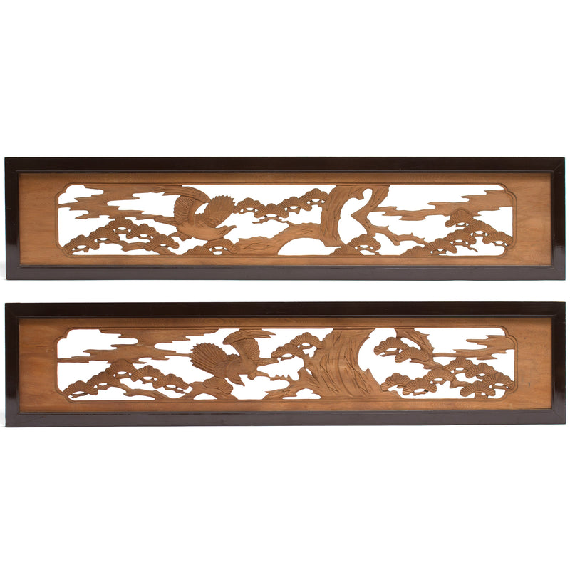 Hawk & Pine Ranma | Transom Carving | Japanese Architectural Decor