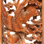 Temple Carving of Pine & Hawk |  Sugi (Japanese Cedar) | Japanese Architectural Decor