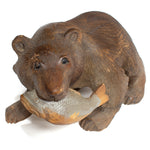 Kibori Kuma | Hand Carved Wood Bear | Japanese Hand Carved Bear with Salmon