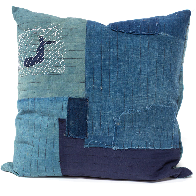 Vintage  Japanese Indigo Cotton Patchwork Pillow