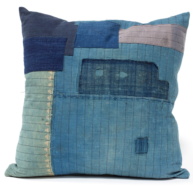 Vintage  Japanese Indigo Cotton Patchwork Pillow