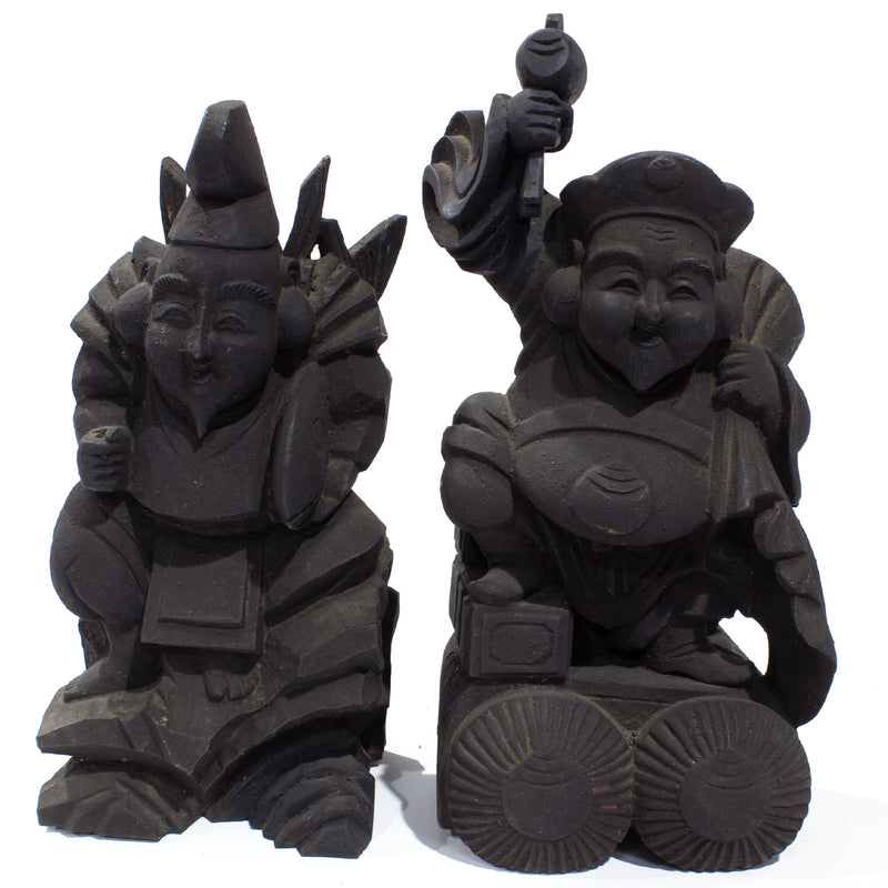 Wooden Daikoku and Ebisu Statues