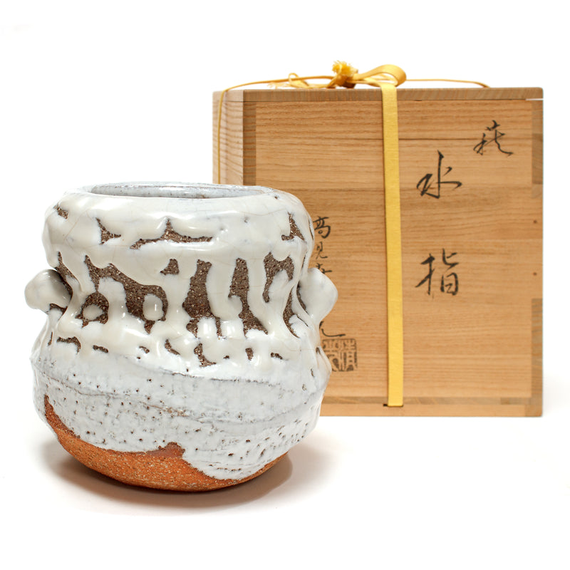 Hagi Mizusashi with Crawling Shino by Takamise Seiko | Water Jar for Tea Ceremony