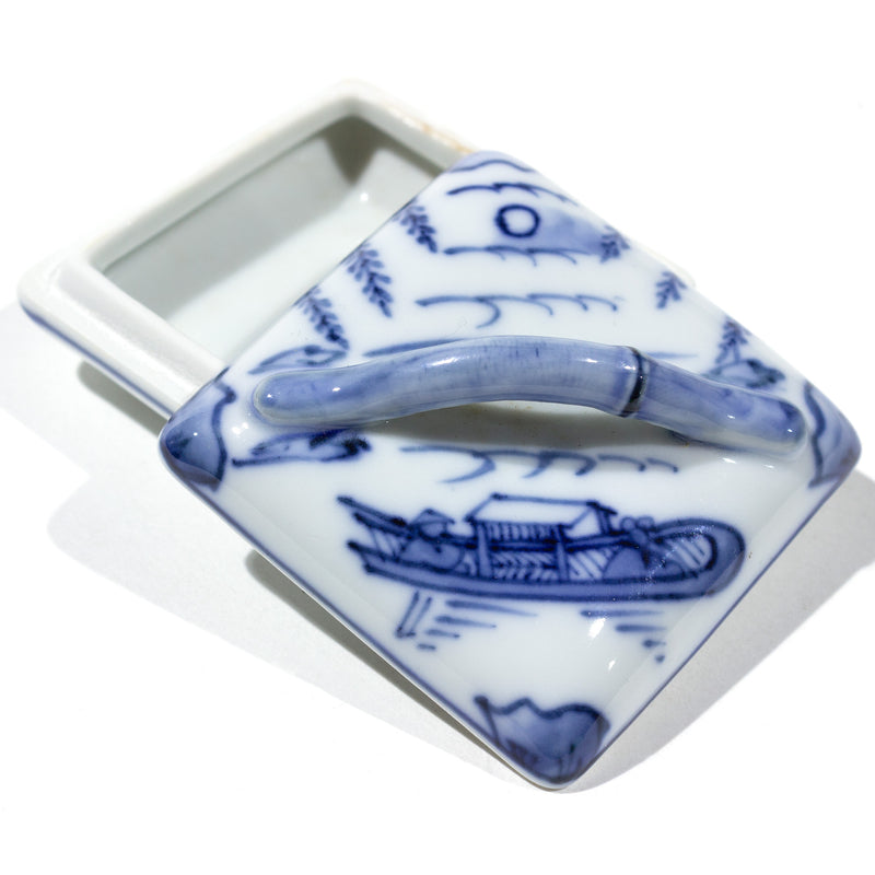 Ceramic Kogo with Sumida River Motif | Japanese Incense Storage Container