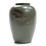 Green Copper Vase Depicting Mount Fuji and Cranes
