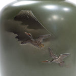 Green Copper Vase Depicting Mount Fuji and Cranes
