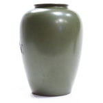 Green Copper Vase Depicting Mount Fuji and Cranes