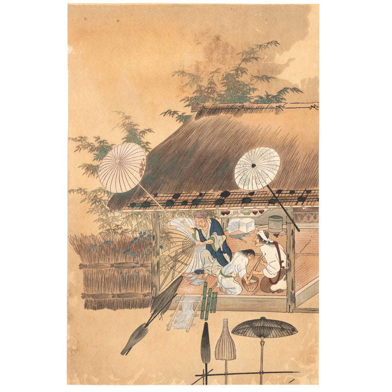 The Craftsmen's Life - Umbrella Makers | Antique Japanese Wood Block Print