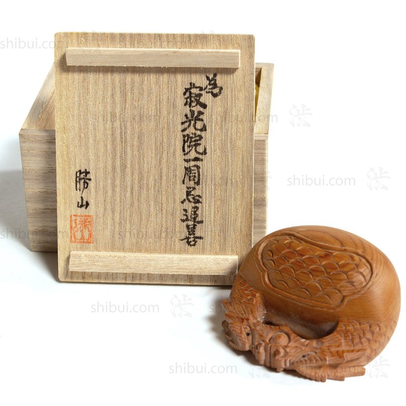 Carved Wood Buddhist Mokyugo Kogo  | Japanese Incense Storage Container