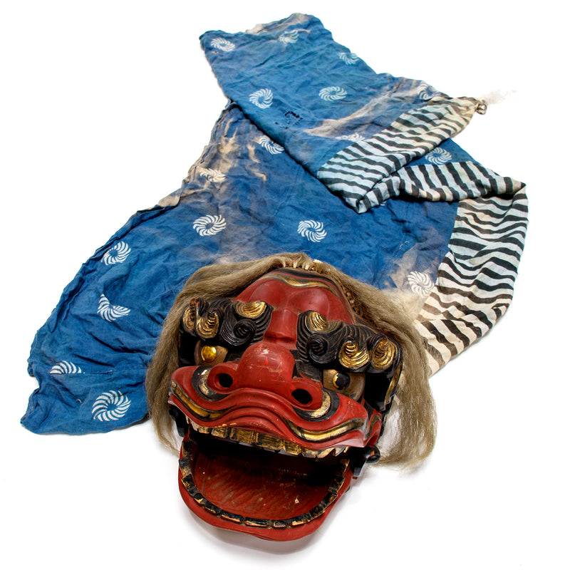 Vintage Lacquered Shishi Lion Head Dance Mask