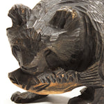 Kibori Kuma | Hand Carved Wood Bear | Japanese Hand Carved Bear with Salmon