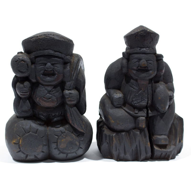 Large Wooden Daikoku and Ebisu Statues