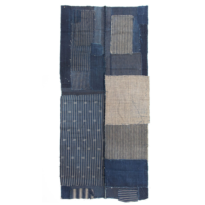 Indigo Shima Boro Two Panel Sheet | Japanese Patchwork Textile