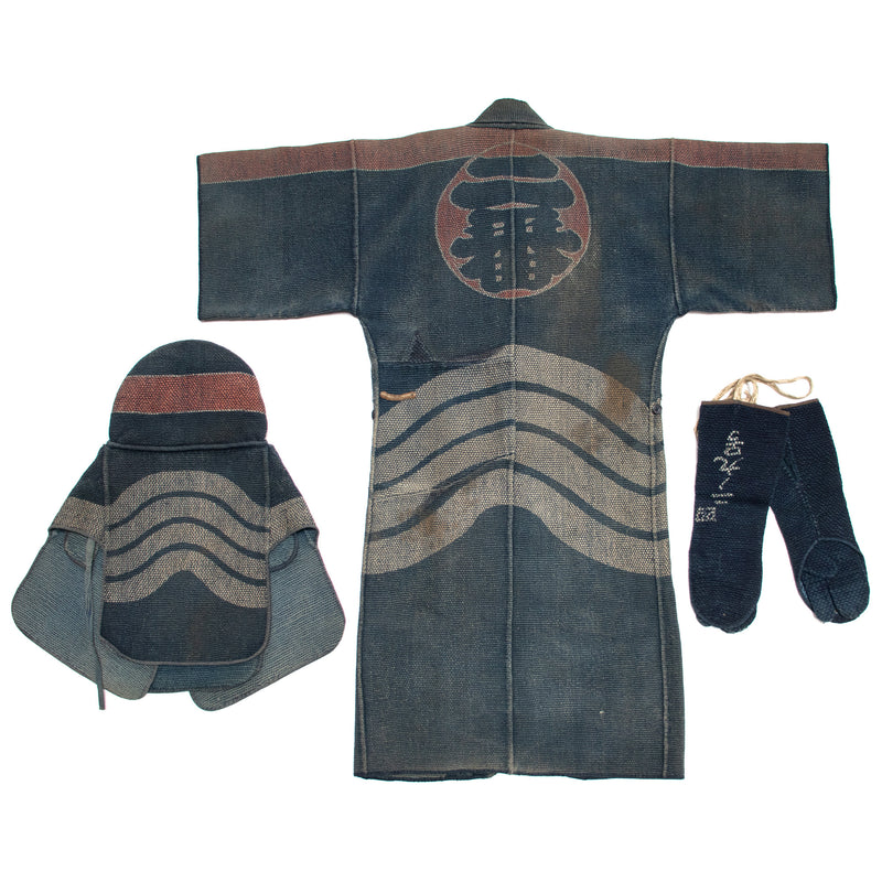 Antique Japanese Sashiko Fireman's Set