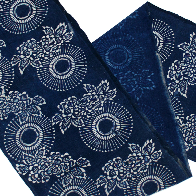 Single Panel of Japanese Indigo Cotton, Stencil Dyed, Katazome Futonji Fabric
