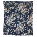 Indigo Cotton Katazome Fragment with Floral Motif