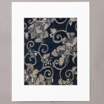 Indigo Cotton Katazome Fragment with Floral Motif