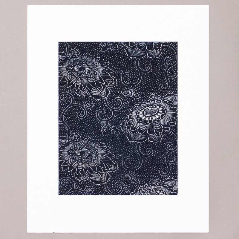 Katazome Fragment with Indigo Kiku Motif