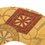 Water Wheel Kimono Fabric Fan | Japanese Antique Embroidered Gold Fan