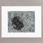 Indigo Boro Cotton Katazome Fragment with Floral Motif