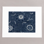 Indigo Cotton Katazome Fragment with Floral Motif
