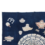 Chado Tea Ceremony Themed Tsutsugaki Dyed Futonji | Indigo Cotton