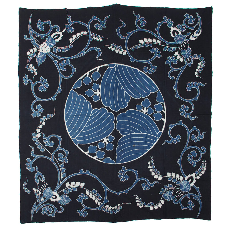 Tsutsugaki Futonji | Japanese Indigo Dyed Cotton with Arabesque and Crest