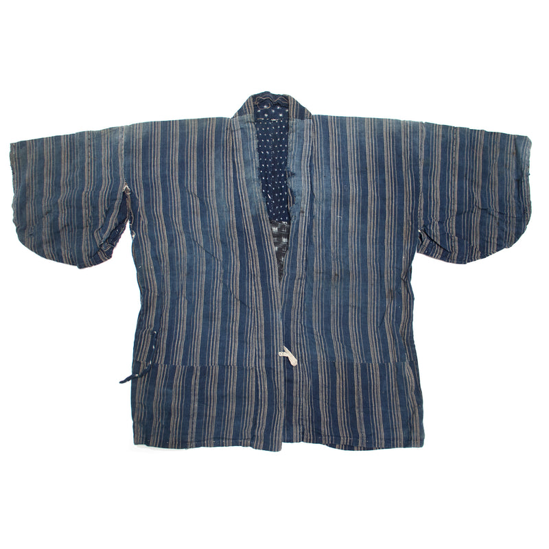 Japanese Boro Indigo Short Shima Coat