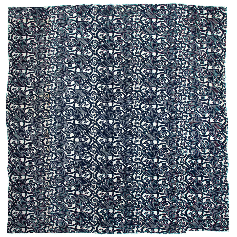 Japanese Indigo Cotton Katazome Sheet Aoi Motif