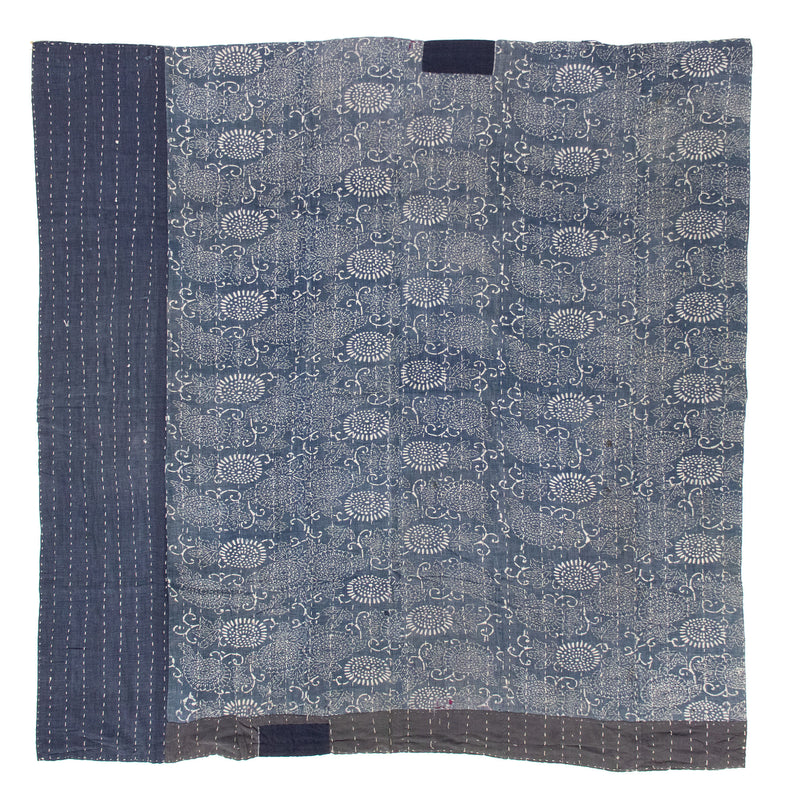Katazome & Sashiko Multilayer Blanket | Japanese Stencil Resisted Indigo Dyed Cotton