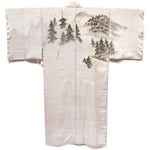Mens Vintage Silk Nagajuban with Forest Scene on Back