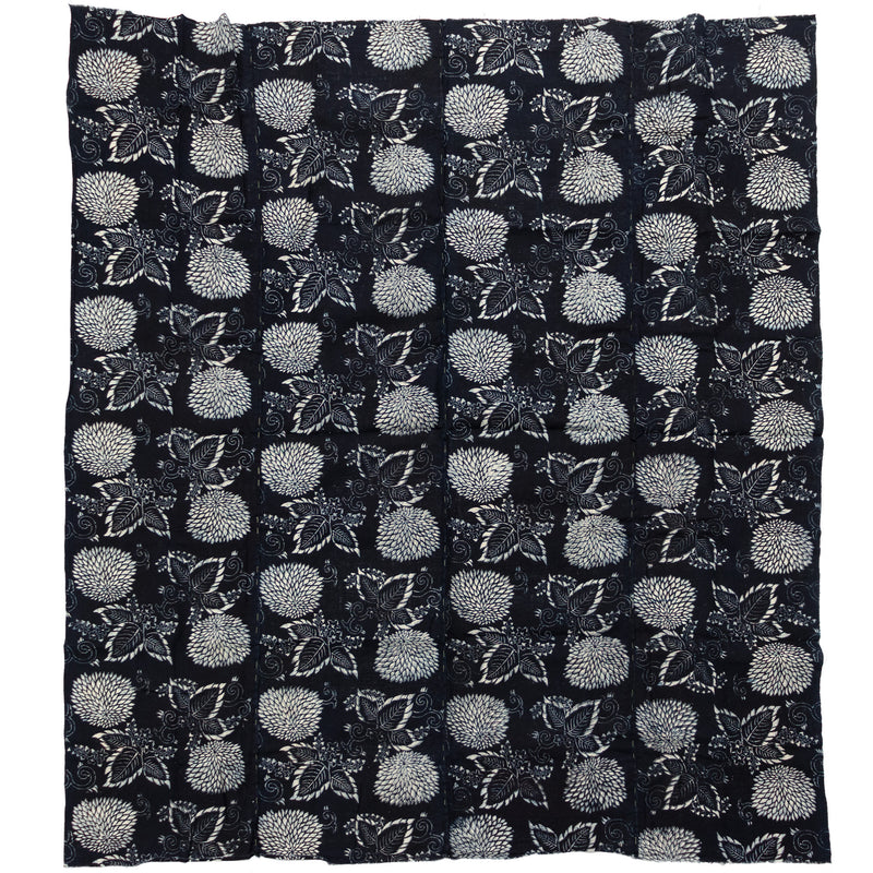 Japanese Indigo Cotton Double Sided Katazome Sheet with Kiku and Kiri
