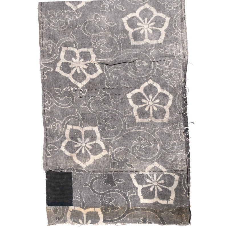 Japanese Grey Katazome Textile Panel with Patches