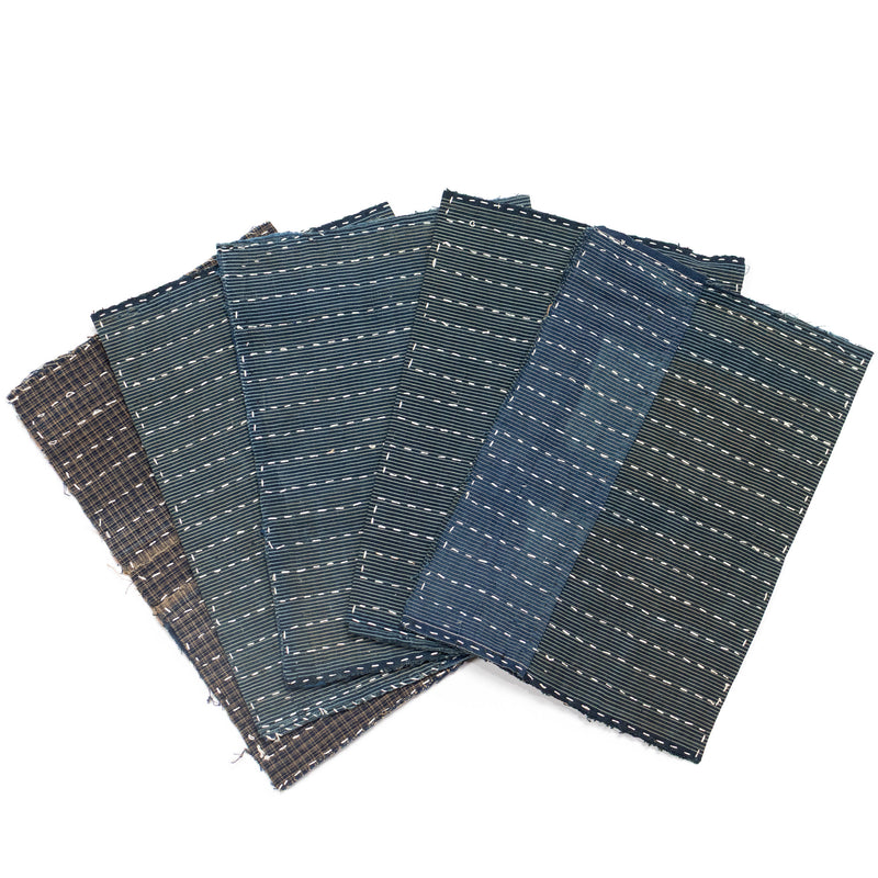 Indigo Sashiko Zokin Set of 5 | Small Sashiko Placemats