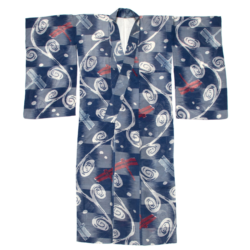 Blue Meisen Silk Kimono with Dragonflys