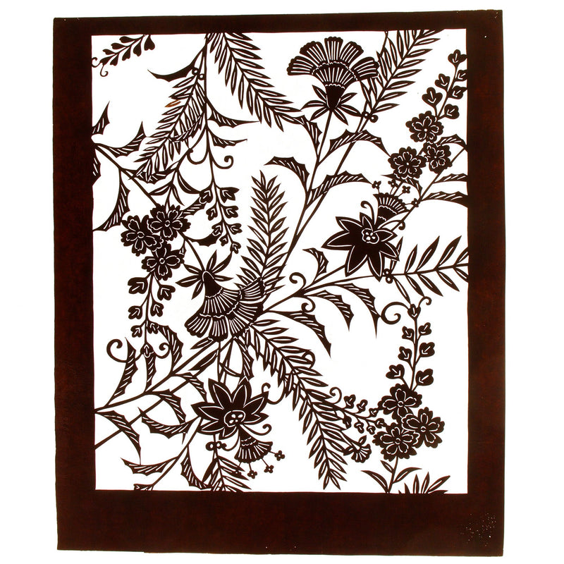 Fern & Flower Motif Katagami | Japanese Lacquered Paper Stencil