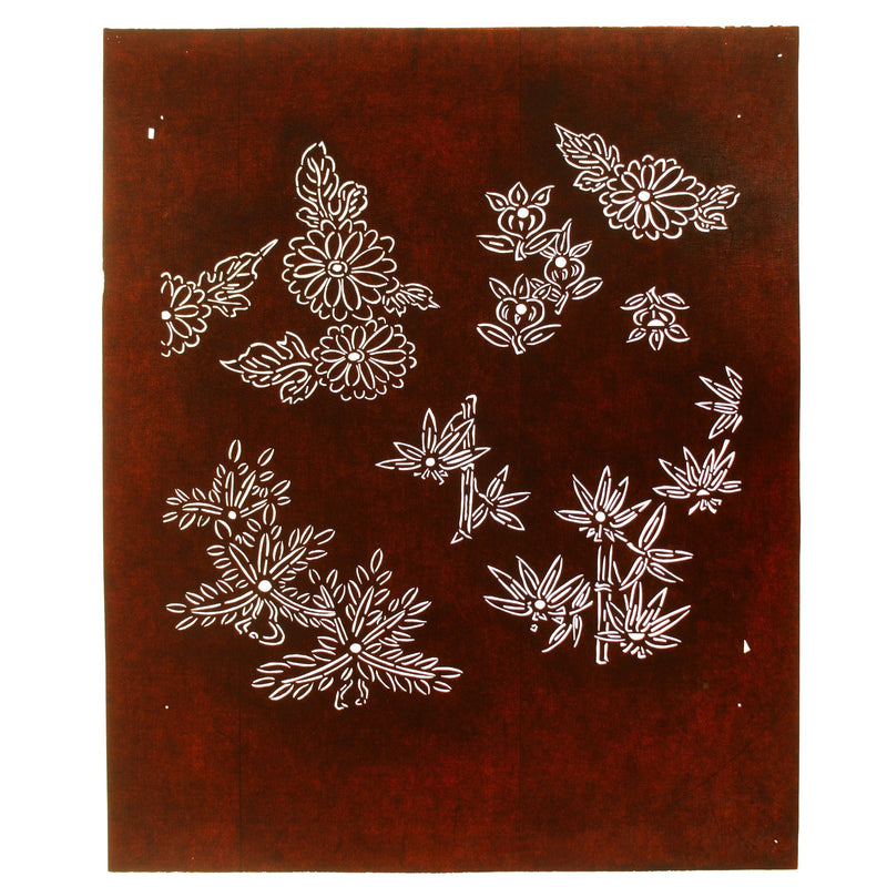 Flower & Bamboo Motif Katagami | Japanese Lacquered Paper Stencil