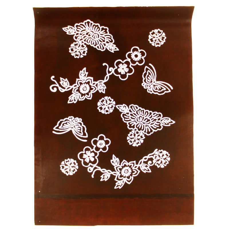 Flower & Butterfly Motif Katagami | Japanese Lacquered Paper Stencil