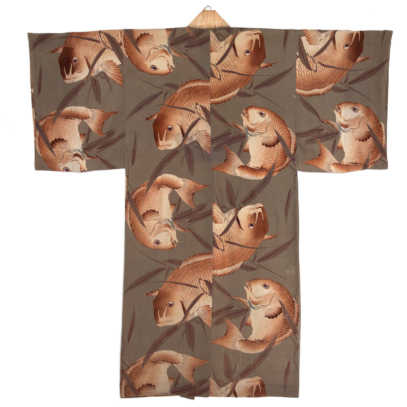 Mens Vintage Chirimen Silk Nagajuban with Lucky Tai