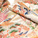 Japanese Silk Brocade Maru Obi With Fans