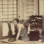 Hand Tinted Albumen of Girl's Hairdresser | Antique Japanese Photograph