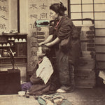 Hand Tinted Albumen of Girl's Hairdresser | Antique Japanese Photograph