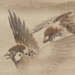 Antique Japanese Sumi-e Suzume and Grain Scroll Painting |  圖雀稲  Sparrow & Ear of Rice