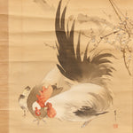 Antique Japanese Scroll Painting | Rooster & Hen