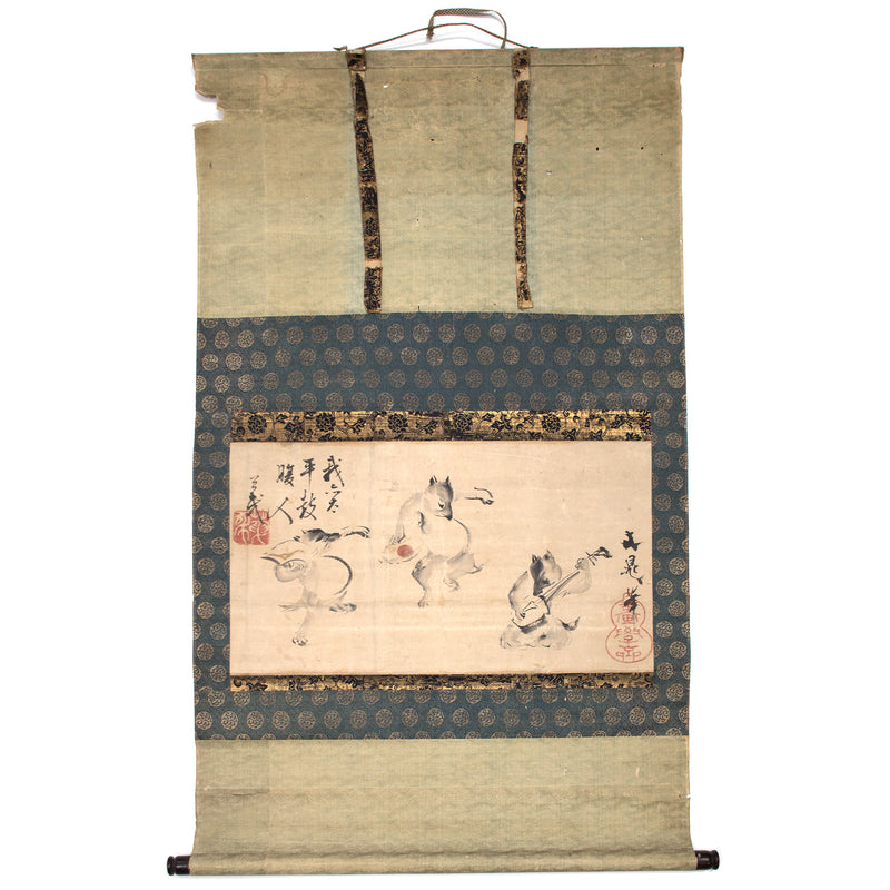 Antique Japanese Tanuki Party Scroll