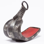 Japanese Antique Abumi Stirrup with Floral Check Silver Inlay