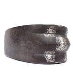 Japanese Antique Abumi Stirrup with Floral Check Silver Inlay