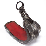 Japanese Antique Abumi Stirrup with Floral Check Silver Inlay