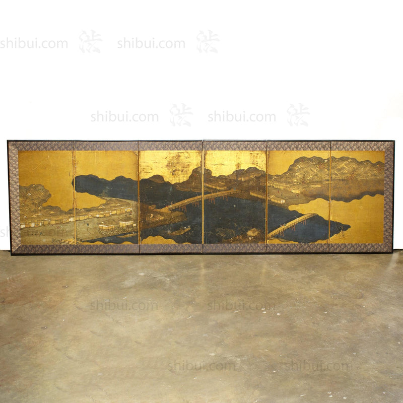 River Bridges Gold Folding Screen