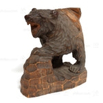 Kibori Kuma | Hand Carved Wood Bear | Japanese Hand Carved Bear with Fishing Pole and Salmon
